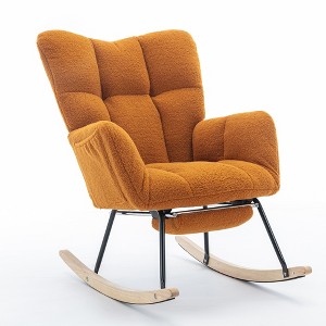 AENKYO 300LB Capacity Soft Teddy Fabric Rocking Chair w/Pocket - Ergonomic Nursery Glider, Solid Wood Base with Footrest for Living Room & Bedroom - 1 of 4