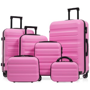 Ridstar 6-Piece Dual-Spinner ABS Hard-Shell Luggage Set with Carry-On and Checked Suitcases-Pink - 1 of 4