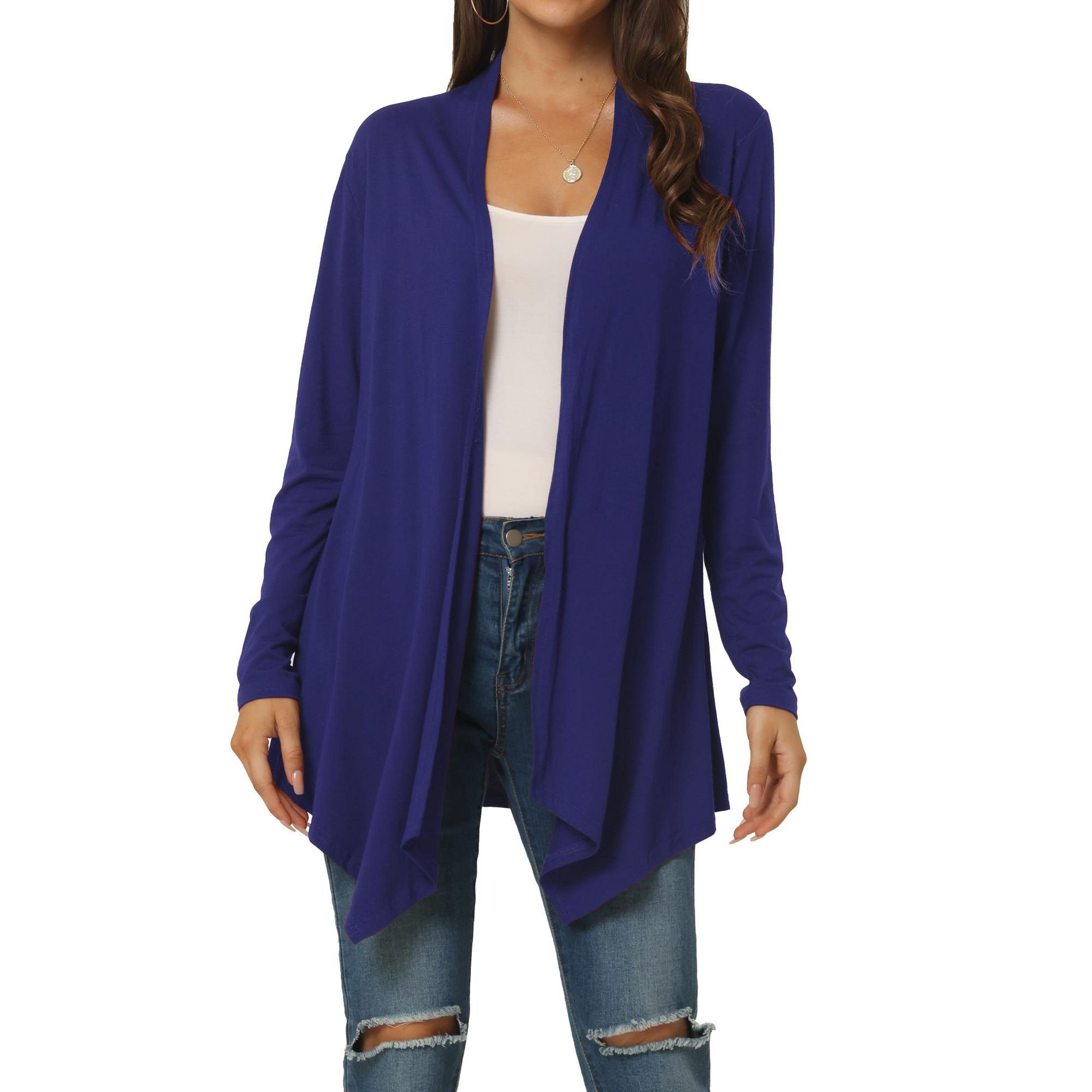 Seta T Women's Spring Fall Draped Open Front Casual Long Sleeve Lightweight Cardigan