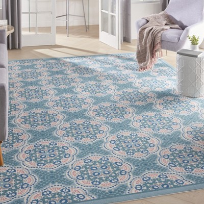 Handmade Blue Floral Rectangular 6' x 9' Stain-Resistant Synthetic Rug