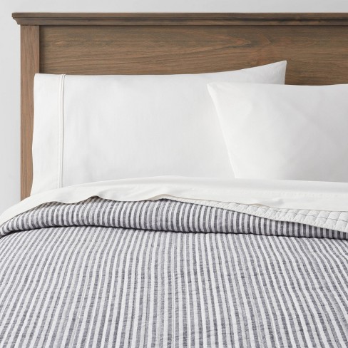 King Reversible Cotton Stripe Quilt Navy - Threshold™ : Target