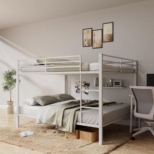 MAYEERTY Metal Bunk Bed Twin Over Twin, Low Profile Bunk Bed Frame with Built-in Ladder, Space-Saving for Kids Teens, No Box Spring Required, White - 1 of 4