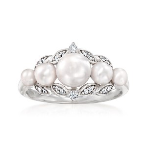 Ross-Simons 3-6.5mm Cultured Pearl Ring With .10 ct. t.w. Diamonds in Sterling Silver - 1 of 4
