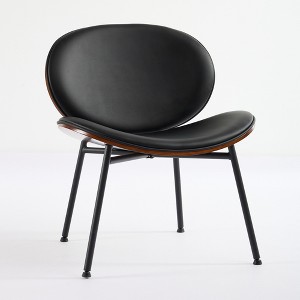 FURNIinspire Accent Chair Mid-Century Modern Shell Chair Tripod Black Leather Chair Walnut Finish Comfortable Backrest, Black, 26.70"*14.10"*23.30" - 1 of 4