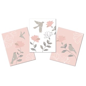 Lambs & Ivy Petals Pink/Gray/White Floral/Birds 11 by 14 Unframed Wall Art 3pc - 1 of 4