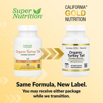 California Gold Nutrition Organic Turkey Tail Mushroom, 60 Veggie Capsules (0.5 g per Capsule)