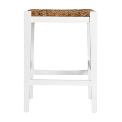 Willowbrook Matte White Mahogany and Seagrass Backless Counter Stool