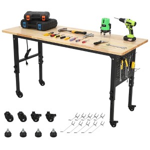 24"W Adjustable Garage Workbench 2000 LBS Capacity - Heavy Duty Table with Power Outlet & Pegboard for Workshop Home - 1 of 4