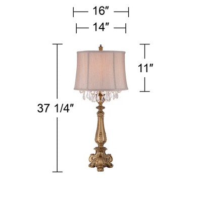 Antique Gold Crystal Beaded Traditional Table Lamp with Drum Shade