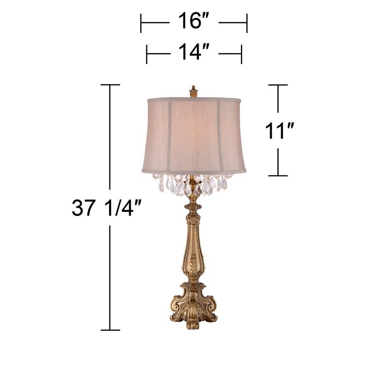 Barnes and Ivy Dubois Traditional Table Lamp 37 1/4" Tall Antique Gold Mist Gray Crystal Beading Drum Shade for Bedroom Living Room Bedside Nightstand, 4 of 10