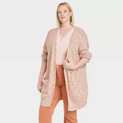 Women's Plus Size Marled Open-Front Cardigan - Knox Rose™ Peach 4X
