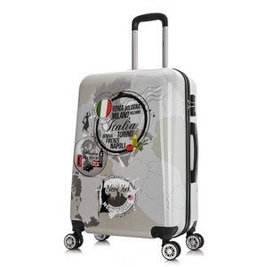 InUSA Medium Checked 24" World Print Lightweight Hardside Spinner Suitcase - Gray - 1 of 4