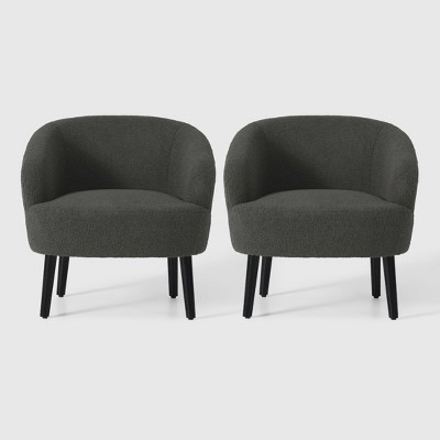 WestinTrends Alexandria 29" Wide Mid Century Modern Faux Shearling Barrel Accent Arm Chair (Set of 2)