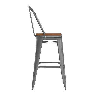 Vintage Teak & Metal 47" High Indoor Bar Stool