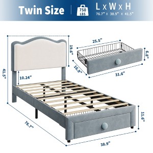 Kids Bed Frame,  Headboard,Storage Drawer, Easy Assembly, Noise-Free Children Bedroom Furniture with Strong Wood Slats, Easy Assembly - 1 of 4