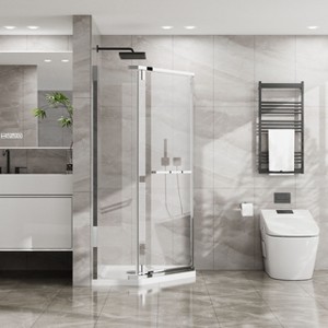 Frameless Shower Door 36 in.D x 36 in.W x 72 in.H Corner Shower Enclosure Pivot Shower Panel in Matte Black Finish - 1 of 4