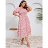 Coolmee Women's Plus Size Floral Summer Dress Puff Sleeve Smocked Ruffle Square Neck Casual Dress Cute Midi Dress - 4 of 4