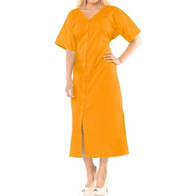 LA LEELA Women's Beachwear Swimsuit Coverups for Women Summer Cover Ups for Swimwear Women Button Up Shirt Dress Beach Large-X-Large Orange, Solid