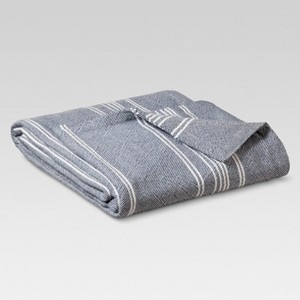Twin Yarn Dye Stripe Ringspun Cotton Bed Blanket Metallic Blue - Threshold , Grey Blue