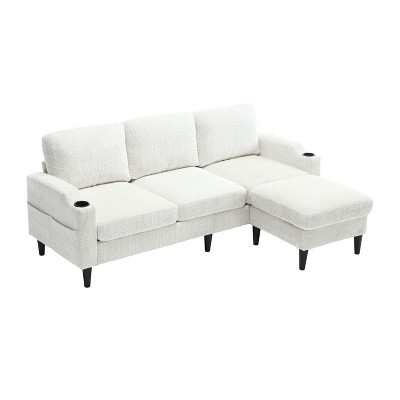 NicBex Chenille L-Shaped Sectional Sofa with Side Pocket,2 Cup Holders and Storage Ottoman for Living Room,Apartment,Beige