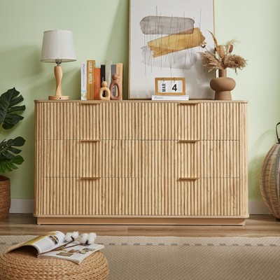 NicBex 55" Wave-Pattern Fluted Dresser with 6 Drawers,Storage Cabinet with Curved Design,Wood Dressers for Bedroom,Living Room Furniture