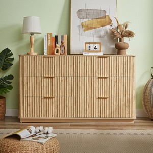 NicBex 55" Wave-Pattern Fluted Dresser with 6 Drawers,Storage Cabinet with Curved Design,Wood Dressers for Bedroom,Living Room Furniture - 1 of 4