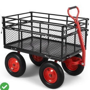 Steel Garden Cart, 880LBS/1400LBS Heavy Duty Garden Dump Cart, Meatl Utility Wagon with Removable Sides & 180° Rotating Handle - 1 of 4