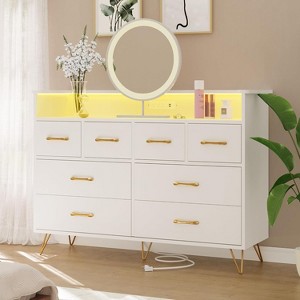 Zstar 8 Drawers Dresser for Bedroom, Living Room, Entryway with LED Light & Charging Station - 1 of 4