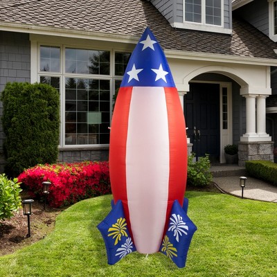 8' Red White and Blue Pre-lit Inflatable Rocket Outdoor Decoration