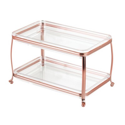 mDesign 2 Tier Bathroom Vanity Makeup Storage Organizer Tray - Rose Gold/Clear