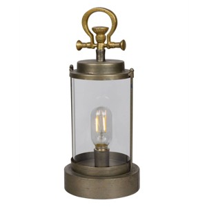 Alpine Corporation 15" Battery Small Vintage Metal and Glass Warm LED Indoor Outdoor Decorative Lantern Off-White: Elegant Antique Brass Finish - 1 of 3