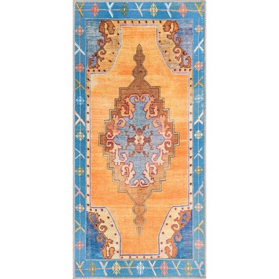 Timeless Orange and Blue Chenille Runner Rug