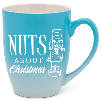 Elanze Designs Nuts About Christmas Two Toned Ombre Matte Teal and White 12 ounce Ceramic Stoneware Coffee Cup Mug