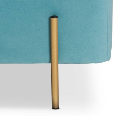 Sky Blue Velvet and Gold Metal Storage Bench