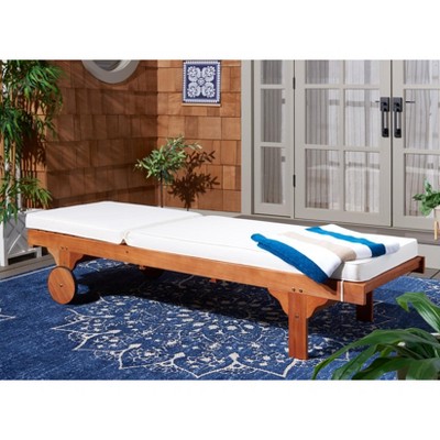 Transitional Newport Eucalyptus Chaise Lounge with Side Table, Natural Beige