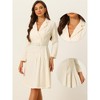 Allegra K Women's Elegant V Neck Collar Belted Pleated Button Shirt  Work Dresses - 2 of 4