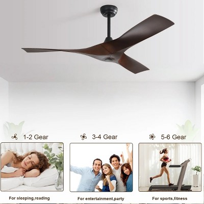 Sofucor 52" ABS Ceiling Fan Adjustable Height 6-Speeds Remote Control Without Light for Indoor and Outdoor