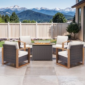 Buenhomino Outdoor Wicker Patio Furniture Set with Fire Pit Table, 5 Pieces Patio Conversation Sets with 4 Outdoor Patio Chairs and 1 Fire Pit Table - 1 of 4
