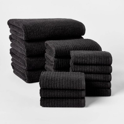 16pk Quick Dry Bath Towel Starter Bundle Washed Black - Threshold™