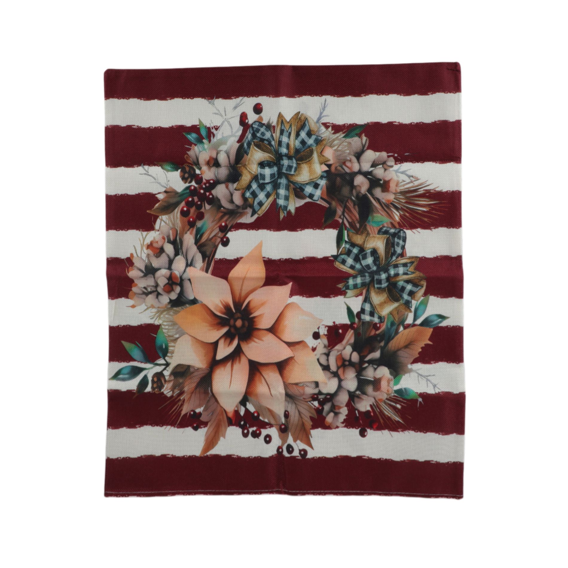 Unique Bargains Dining Chair Slipcovers Linen Red White 22.83 " x 19.29 " 1 Pc Striped Wreath