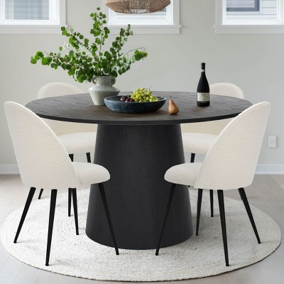 5-Piece Modern Round Dining Table Set, 46'' Pedestal Table with 4 White Boucle Upholstered Chairs, Space-Saving Dining Room Furniture-Maison Boucle