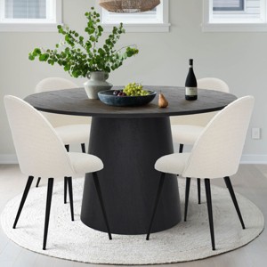 5-Piece Modern Round Dining Table Set, 46'' Pedestal Table with 4 White Boucle Upholstered Chairs, Space-Saving Dining Room Furniture-Maison Boucle - 1 of 4