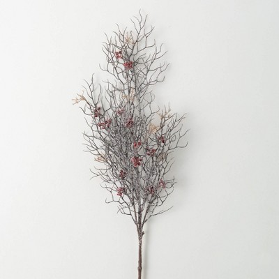 40"H Sullivans Artificial Christmas Frosted Twig Red Berry Spray, Indoor Christmas Decor