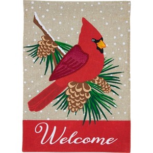 Briarwood Lane Cardinal Winter Burlap Garden Flag Welcome Pinecon - 1 of 4