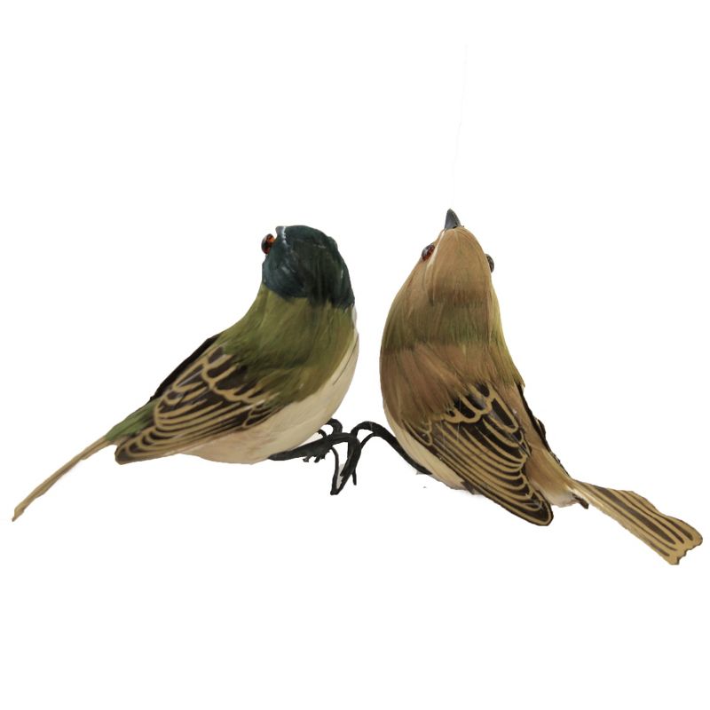 Home Decor 3.25 In Feather Birds Brown Green Chirp Song Bird Figurines, 3 of 4