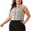 Agnes Orinda Women's Plus Size Tweed Halter Neck Sleeveless Single Breasted Retro Suit Vests - 2 of 4