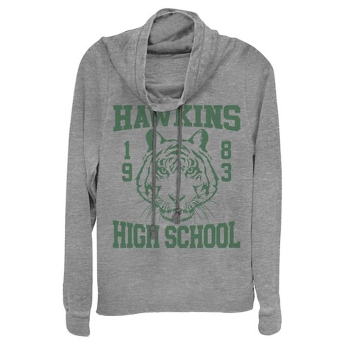 Juniors Womens Stranger Things Hawkins High School Tiger 1983 Cowl