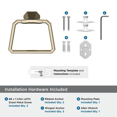 Golden Champagne Geometric Metal Wall Mounted Towel Ring