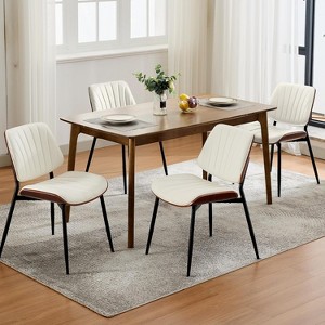 Dining Chairs Set of 4 - Modern Upholstered Retro PU Leather Kitchen Chairs with Walnut Bentwood Back and Metal Legs for Dining Room and Kitchen - 1 of 4