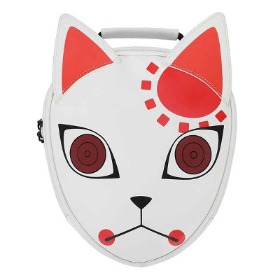 Demon Slayer Tanjiro Kitsune Fox Mask Insulated Zip Around Faux Leather Lunch Tote Bag White
